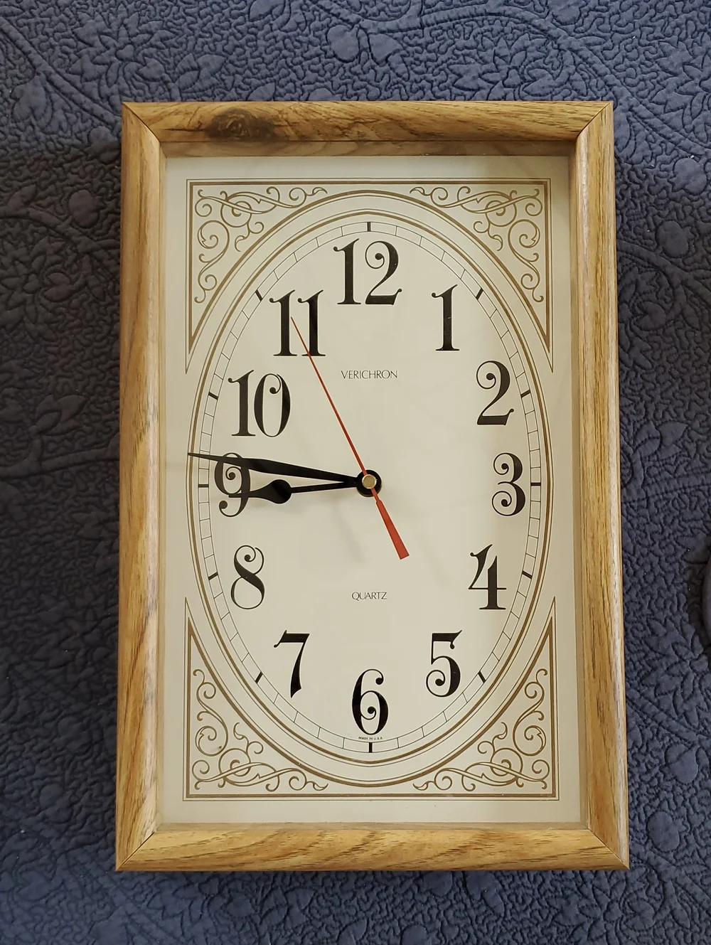 Oak-Framed Quartz Wall Clock in Wood Tone and Cream